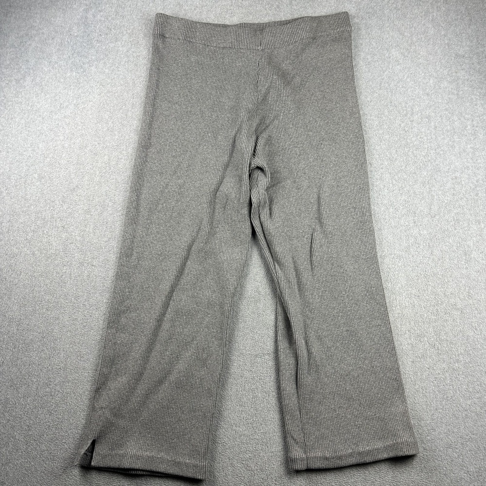 Good American Pants Womens 6 Gray Ribbed Wide Leg Lounge Flare Stretch Pull On
